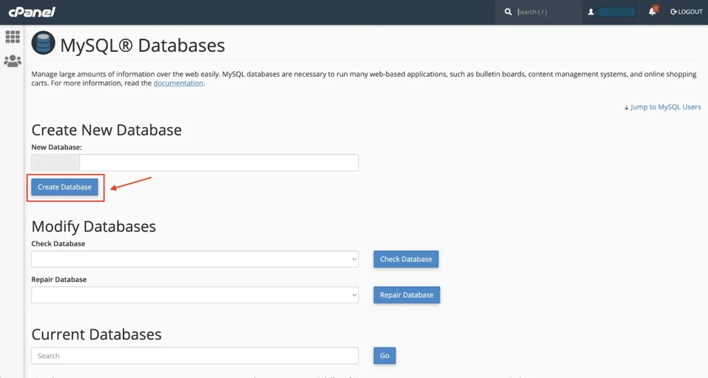 Foodgo Doc Admin Application Create A New Database SS
